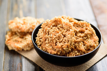 Local Thai snack (Khao Tan), Deep fried crispy rice with cane sugar 