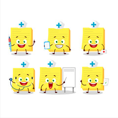 Doctor profession emoticon with sticky notes yellow cartoon character