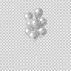 Realistic silver balloons isolated on transparent background. Vector illustration.