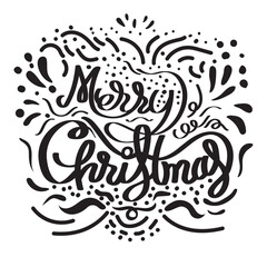 Obraz premium Merry Christmas hand drawn lettering with line pattern.