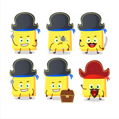 Cartoon character of sticky notes yellow with various pirates emoticons