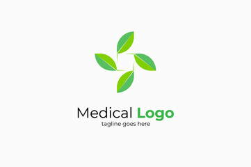 Healthcare Medical Logo,  Cross sign  from green leaf combination, flat logo design template, vector illustration