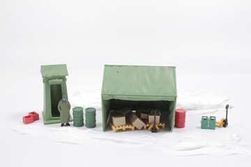 the mini figure of army keep the logistic, packaged goods