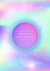 Dynamic shape background with liquid fluid. Holographic bauhaus gradient with memphis elements.