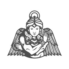 The stylized goddess Ishtar. black and white on a white background. logo vector. illustration. 