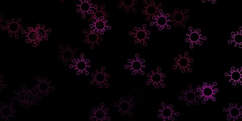Dark pink vector background with covid-19 symbols.