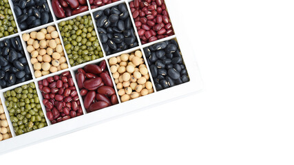 collection of different legumes isolated on white background 