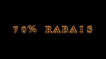 70% rabais fire text effect black background. animated text effect with high visual impact. letter and text effect. translation of the text is 70% Off