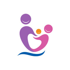 Happy family logo in heart shape. Parenting and childcare, Human care, Charity and adoption logo template