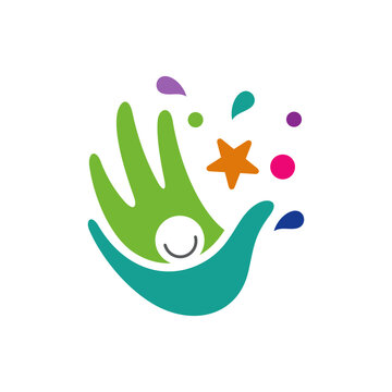 Logo design of hand and kid. Childcare logo. Modern education colorful logo style