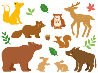 森の動物達の水彩風イラストセット Wall Mural Wallpaper Murals Nora Hachio 森の動物達の水彩風イラストセット Wall Mural Wallpaper Murals Nora Hachio