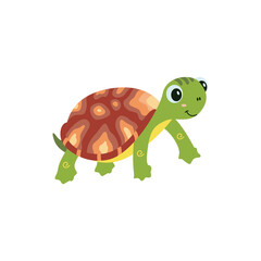 Cute funny green turtle character in cartoon style.