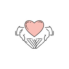 Hands with the heart icon of charity sketch vector illustration isolated.