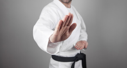 Caucasian man doing karate. Martial arts