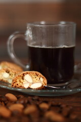 Italian almond biscuits cantuccini and coffee cup