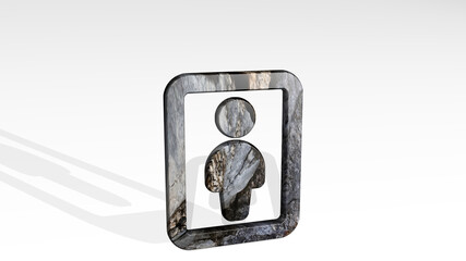 composition window man 1 alternate casting shadow with two lights. 3D illustration of metallic sculpture over a white background with mild texture. abstract and design