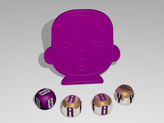 3D illustration of baby graphics and text around the icon made by metallic dice letters for the related meanings of the concept and presentations. cute and child