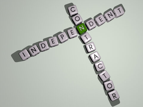 independent contractor combined by dice letters and color crossing for the related meanings of the concept. illustration and background