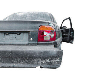 Broken black car because of the crash accident