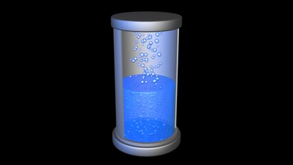 Industrial steel tank filling with water , liquid and bubbles . 3d rendering illustration