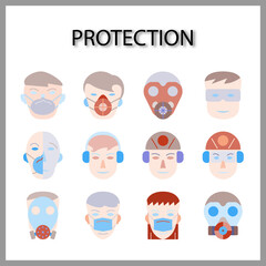 protective mask icon set isolated on white background for web design