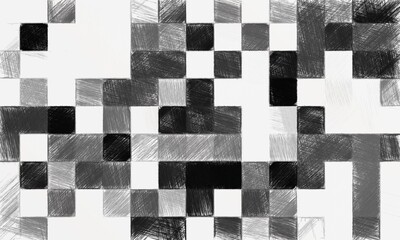 Black and white abstract mosaic with a rough texture background. Monochrome square pattern background. Picture for creative wallpaper or design art work. Backdrop have copy space for text.