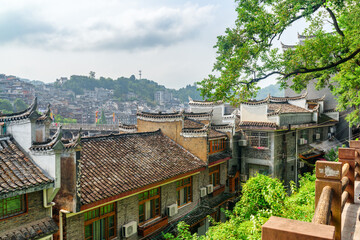 Awesome view of traditional Chinese black tile roofs, Fenghuang