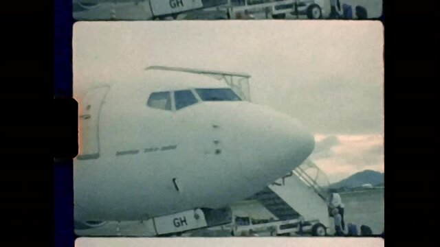 Authentic Vintage Super-8 Footage of an Airplane in the Airport Runway. Shoot in Kodak Vision3 T500.