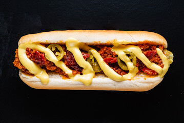 hot dog on the black background