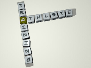 ATHLETE TRAINING combined by dice letters and color crossing for the related meanings of the concept. active and athletic