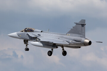 Fighter aircraft on approach to land.