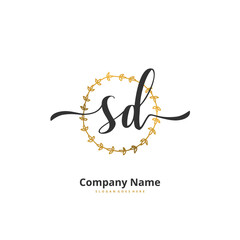 S D SD Initial handwriting and signature logo design with circle. Beautiful design handwritten logo for fashion, team, wedding, luxury logo.