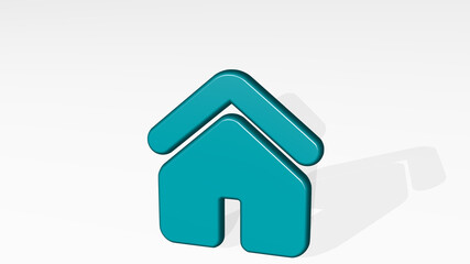 Fototapeta premium house made by 3D illustration of a shiny metallic sculpture with the shadow on light background. building and architecture