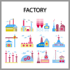 Industrial building factory icon set isolated on white background for web design