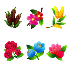 set of bush foliage flower collection