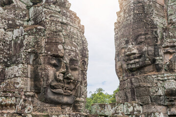Fototapeta na wymiar Bayon Castle or Prasat Bayon Khmer temple at Angkor in siem reap Cambodia