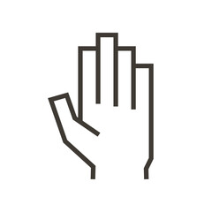Volunteering and charity work. Raised helping hand. Vector outline icon illustration representing beeing ready and available to help and contribute. Positive foundation, business, service