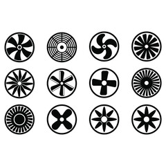 Cooling fan icons. Turbines and fan icons set. Vector illustration.