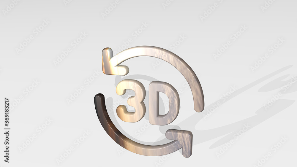 Poster modern tv 3d sync casting shadow with two lights. 3d illustration of metallic sculpture over a white
