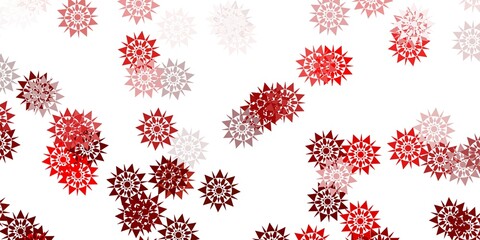 Light red, yellow vector texture with bright snowflakes.