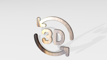 MODERN TV 3D SYNC casting shadow with two lights. 3D illustration of metallic sculpture over a white background with mild texture. design and abstract