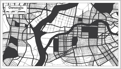 Gwangju South Korea City Map in Black and White Color in Retro Style.