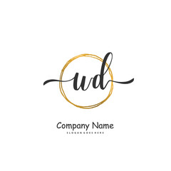 W D WD Initial handwriting and signature logo design with circle. Beautiful design handwritten logo for fashion, team, wedding, luxury logo.