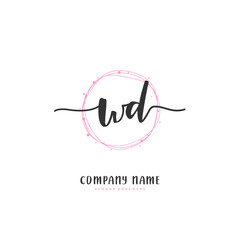 W D WD Initial handwriting and signature logo design with circle. Beautiful design handwritten logo for fashion, team, wedding, luxury logo.