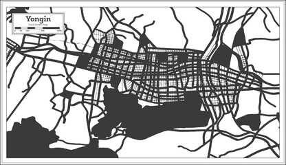 Yongin South Korea City Map in Black and White Color in Retro Style.