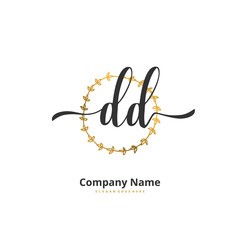 D DD Initial handwriting and signature logo design with circle. Beautiful design handwritten logo for fashion, team, wedding, luxury logo.