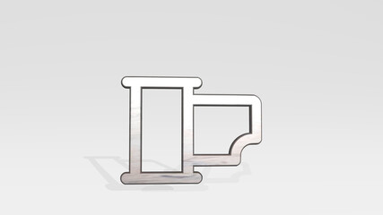 PHOTOGRAPHY EQUIPMENT RETRO FILM made by 3D illustration of a shiny metallic sculpture casting shadow on light background. editorial and city