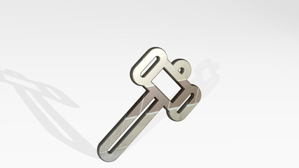tools hammer casting shadow from a perspective. A thick sculpture made of metallic materials of 3D rendering. illustration and background