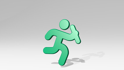 athletics team running stand with shadow. 3D illustration of metallic sculpture over a white background with mild texture. athlete and competition