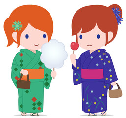 女子旅　浴衣で綿飴とりんご飴　タイプB
